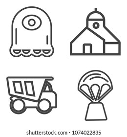 Premium outline set containing collection, construction, work, toy, flying, vehicle, truck, machine, high, monster icons. Simple, modern flat vector illustration for mobile app, website or desktop app