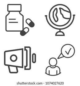 Premium outline set containing communication, prescription, global, website, management, message, travel, web, map icons. Simple, modern flat vector illustration for mobile app, website or desktop app
