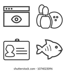 Premium outline set containing concept, ball, computer, id, document, animal, strike, pin, sea, fish, food, name icons. Simple, modern flat vector illustration for mobile app, website or desktop app