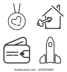 Premium outline set containing concept, jewelry, buy, business, agent, technology, exploration, gold, astronaut icons. Simple, modern flat vector illustration for mobile app, website or desktop app