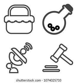 Premium outline set containing courthouse, satellite, communication, laboratory, dish, equipment, court, legal icons. Simple, modern flat vector illustration for mobile app, website or desktop app