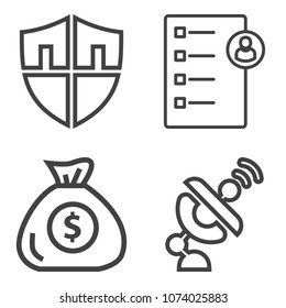 Premium outline set containing currency, economy, technology, wireless, dollar, human, coin, science, candidate icons. Simple, modern flat vector illustration for mobile app, website or desktop app