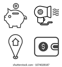 Premium outline set containing currency, wind, marker, white, fan, purse, pin, save, money, air, banking, place icons. Simple, modern flat vector illustration for mobile app, website or desktop app