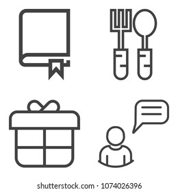 Premium outline set containing cutlery, spoon, knife, education, meal, background, literature, chat, dinner, eat icons. Simple, modern flat vector illustration for mobile app, website or desktop app