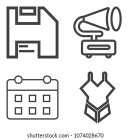 Premium outline set containing date, sound, audio, music, information, entertainment, play, timetable, disk, file icons. Simple, modern flat vector illustration for mobile app, website or desktop app