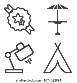 Premium outline set containing decorative, electric, travel, tourism, adventure, home, lamp, light, decoration icons. Simple, modern flat vector illustration for mobile app, website or desktop app