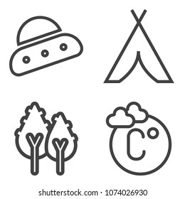 Premium outline set containing degree, thermometer, trunk, environment, fiction, pine, tourism, space, alien, park icons. Simple, modern flat vector illustration for mobile app, website or desktop app