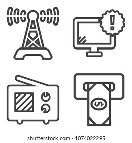 Premium outline set containing display, monitor, financial, internet, technology, virus, wave, computer, finance icons. Simple, modern flat vector illustration for mobile app, website or desktop app