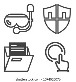 Premium outline set containing diving, file, equipment, water, protect, blank, leisure, information, travel, sign icons. Simple, modern flat vector illustration for mobile app, website or desktop app