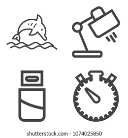 Premium outline set containing dolphin, ocean, sign, plug, home, light, cable, white, usb, sea, countdown, metal icons. Simple, modern flat vector illustration for mobile app, website or desktop app