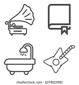 Premium outline set containing education, study, sink, textbook, interior, literature, bath, mirror, song, vintage icons. Simple, modern flat vector illustration for mobile app, website or desktop app