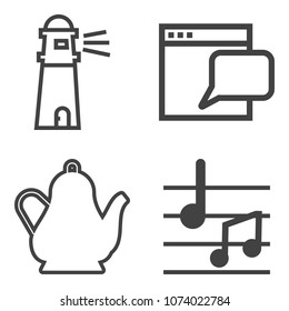 Premium outline set containing electric, sea, sky, water, internet, website, music, lighthouse, light, landscape icons. Simple, modern flat vector illustration for mobile app, website or desktop app