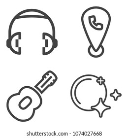 Premium outline set containing electric, listen, jazz, sleep, instrument, stereo, earphone, star, astronomy, white icons. Simple, modern flat vector illustration for mobile app, website or desktop app