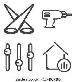 Premium outline set containing electric, real, element, growth, home, metal, business, instrument, work, glowing icons. Simple, modern flat vector illustration for mobile app, website or desktop app