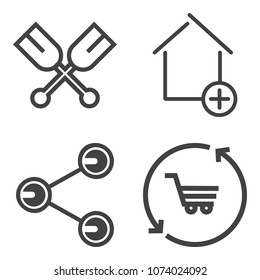 Premium outline set containing element, cart, social, buy, internet, river, paddle, store, retail, media, web, add icons. Simple, modern flat vector illustration for mobile app, website or desktop app