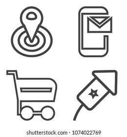 Premium outline set containing envelope, sign, firework, mobile, light, limited, buy, point, event, supermarket icons. Simple, modern flat vector illustration for mobile app, website or desktop app