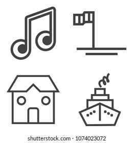 Premium outline set containing equipment, baja, cortes, water, treble, construction, structure, beach, music, key icons. Simple, modern flat vector illustration for mobile app, website or desktop app