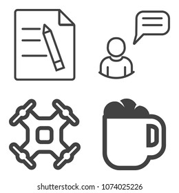 Premium outline set containing espresso, aircraft, robot, work, office, form, business, message, page, mug, drone icons. Simple, modern flat vector illustration for mobile app, website or desktop app