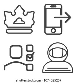 Premium outline set containing finance, notebook, phone, online, astronaut, cosmonaut, spacesuit, cellphone, time icons. Simple, modern flat vector illustration for mobile app, website or desktop app