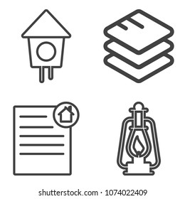Premium outline set containing flame, technology, modern, investment, wood, agreement, house, network, real, bird icons. Simple, modern flat vector illustration for mobile app, website or desktop app