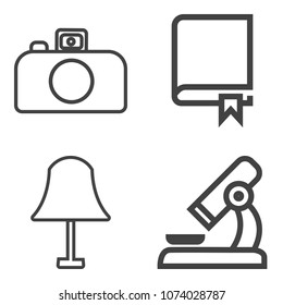Premium outline set containing flash, bulb, light, electric, biology, black, lab, lens, electricity, dictionary icons. Simple, modern flat vector illustration for mobile app, website or desktop app
