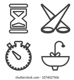 Premium outline set containing flow, sink, watch, measure, faucet, liquid, drop, backdrop, light, spotlight, time icons. Simple, modern flat vector illustration for mobile app, website or desktop app