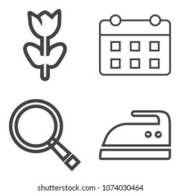 Premium outline set containing flower, magnifying, wedding, floral, month, glass, board, household, business, home icons. Simple, modern flat vector illustration for mobile app, website or desktop app