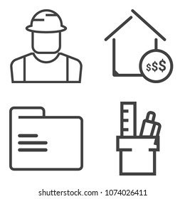 Premium outline set containing folder, mortgage, table, investment, information, professional, person, property icons. Simple, modern flat vector illustration for mobile app, website or desktop app