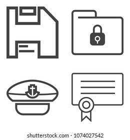 Premium outline set containing folder, computer, concept, printer, safety, internet, template, sailor, business icons. Simple, modern flat vector illustration for mobile app, website or desktop app