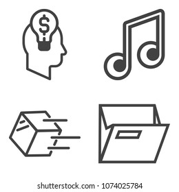 Premium outline set containing graphic, note, empty, blank, box, sign, success, businessman, creativity, file, key icons. Simple, modern flat vector illustration for mobile app, website or desktop app