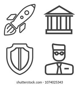 Premium outline set containing guard, secure, privacy, vacation, summer, shield, protect, safe, blue, technology icons. Simple, modern flat vector illustration for mobile app, website or desktop app