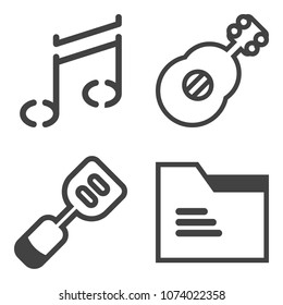 Premium outline set containing guitar, black, folder, information, music, utensil, white, note, musical, spatula icons. Simple, modern flat vector illustration for mobile app, website or desktop app