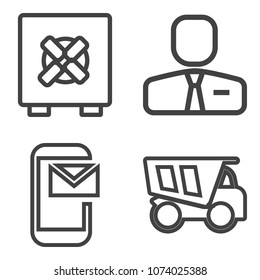 Premium outline set containing heavy, sign, security, employer, human, car, transport, vehicle, envelope, message icons. Simple, modern flat vector illustration for mobile app, website or desktop app