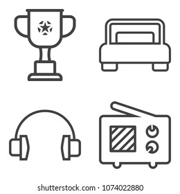 Premium outline set containing home, wave, room, signal, technology, cup, headphone, modern, device, champion, ear icons. Simple, modern flat vector illustration for mobile app, website or desktop app