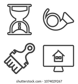 Premium outline set containing hour, wind, estate, brass, sale, sign, orchestra, classical, time, buy, computer,  icons. Simple, modern flat vector illustration for mobile app, website or desktop app