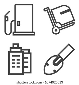 Premium outline set containing industry, station, rent, gas, office, transport, city, shovel, property, pump, car icons. Simple, modern flat vector illustration for mobile app, website or desktop app