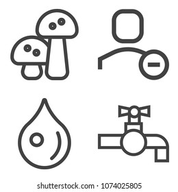 Premium outline set containing ingredient, blue, web, clean, sign, transparent, faucet, vegetarian, wet, account icons. Simple, modern flat vector illustration for mobile app, website or desktop app