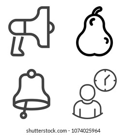 Premium outline set containing ingredient, business, communication, loudspeaker, raw, object, announce, pear, ring icons. Simple, modern flat vector illustration for mobile app, website or desktop app