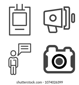 Premium outline set containing label, digital, retro, photography, discussion, speaker, talk, man, internet, lens icons. Simple, modern flat vector illustration for mobile app, website or desktop app
