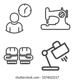 Premium outline set containing lamp, work, training, industry, time, fashion, home, tailor, deadline, thread, tool icons. Simple, modern flat vector illustration for mobile app, website or desktop app