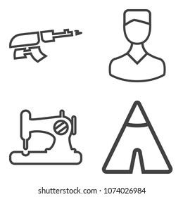 Premium outline set containing landscape, machine, fabric, equipment, needle, summer, gun, assault, black, tailor icons. Simple, modern flat vector illustration for mobile app, website or desktop app