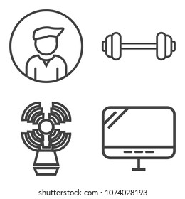 Premium outline set containing laptop, nautical, barbell, style, technology, exercise, workout, male, healthy, men icons. Simple, modern flat vector illustration for mobile app, website or desktop app