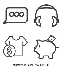 Premium outline set containing listen, communication, earphone, buy, studio, web, headphone, speech, stereo, dj icons. Simple, modern flat vector illustration for mobile app, website or desktop app