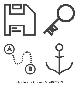 Premium outline set containing location, rudder, helm, map, sign, diskette, home, travel, floppy, direction, safe icons. Simple, modern flat vector illustration for mobile app, website or desktop app