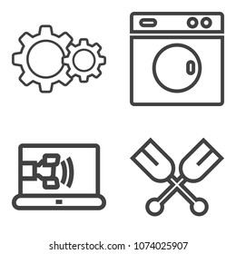 Premium outline set containing machine, support, housework, customer, object, rowing, front, equipment, sea, phone icons. Simple, modern flat vector illustration for mobile app, website or desktop app