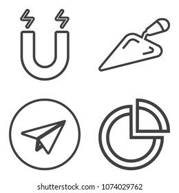 Premium outline set containing magnetic, pie, direction, brush, mail, physics, diagram, phone, circle, drill, data icons. Simple, modern flat vector illustration for mobile app, website or desktop app