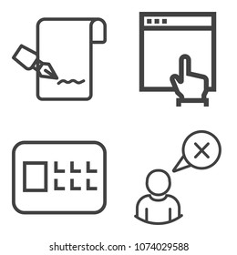 Premium outline set containing man, profile, connection, paper, pen, checklist, private, check, guy, safe, www icons. Simple, modern flat vector illustration for mobile app, website or desktop app