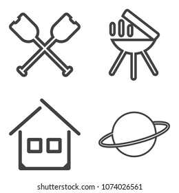 Premium outline set containing marine, water, summer, architecture, grill, river, fire, home, construction, sport icons. Simple, modern flat vector illustration for mobile app, website or desktop app