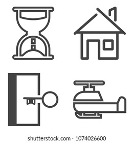 Premium outline set containing minute, clock, security, hourglass, residential, exit, time, countdown, sign, sand icons. Simple, modern flat vector illustration for mobile app, website or desktop app