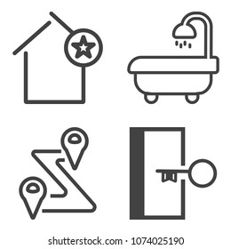 Premium outline set containing mirror, construction, fire, location, danger, estate, interior, sign, apartment icons. Simple, modern flat vector illustration for mobile app, website or desktop app